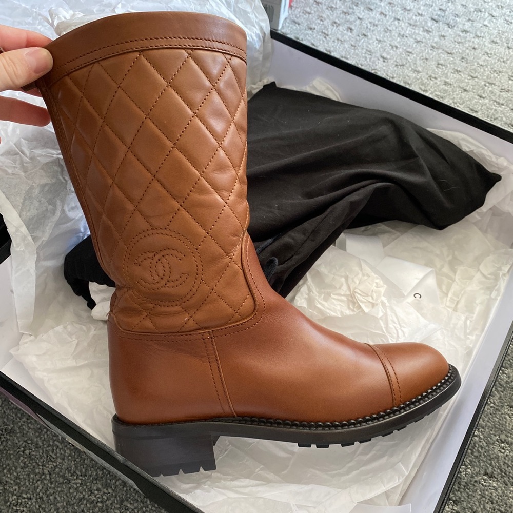 Authentic Chanel Mid Calf Brown Riding Boots